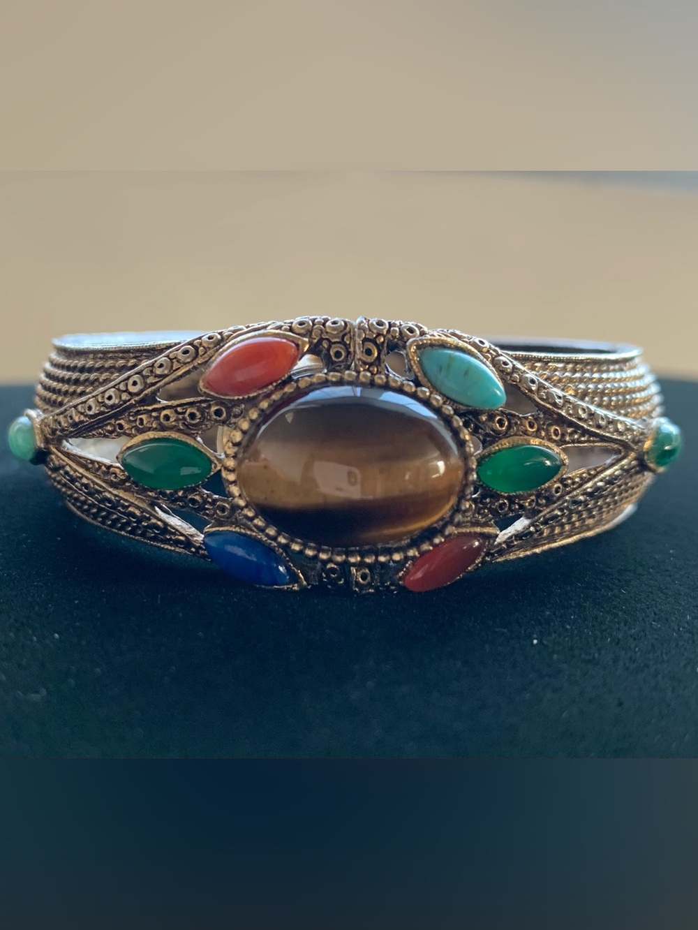 Beautiful Vintage Women's Desire Bangle Hidden Watch with Cabachon Stones